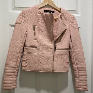 Zara pink faux leather moto jacket